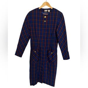 Oleg Cassini Dress Imporio Vintage Blue Red Patterned Dress Size 12